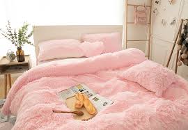 Shop colorful two tone medallion print and ruffle duvet covers at dunelm super soft blush pink kingsize teddy bear duvet cover in Princess Fluffy Bedding Set Faux Fur Comforter Fuzzy Comforter Unilovers