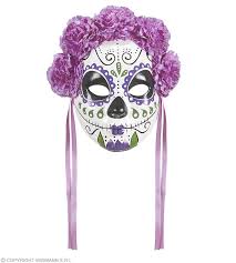 Halloween & day of dead face painting! Ladies White Purple Day Of The Dead Half Face Mask Halloween Fancy Dress Accessory