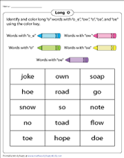 Place them on a 1″ loose leaf ring and you can easily grab them anytime! Long O Worksheets