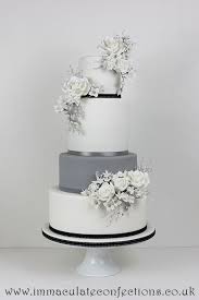 White And Grey Floral Wedding Cake Gray Wedding Cake Floral Wedding Cakes Modern Wedding Cake