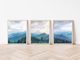 Set Of 3 Prints Of Oil Paintings Virginia Landscape Green Etsy In 2021 Unframed Wall Art Mountain Art Print Blue Ridge Mountains Art