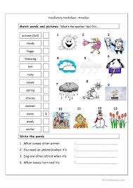 Match words and pictures match the word and pictures that start with the letters. Vocabulary Matching Worksheet Weather English Esl Worksheets For Distance Learning And Physical Classrooms