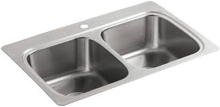 Maybe you would like to learn more about one of these? Kohler K 5267 1 Na Stainless Steel Verse 33 Double Basin Drop In Stainless Steel Kitchen Sink With Single Faucet Hole Faucetdirect Com