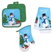 This functional hand towel has two layers so it can be slipped over your towel bar/hanger or oven door. Christmas House Snowman 5 Piece Kitchen Towel Set Oven Mitt 2 Potholders 2 Towels Tis The Season To Be Jolly Amazon Com Grocery Gourmet Food