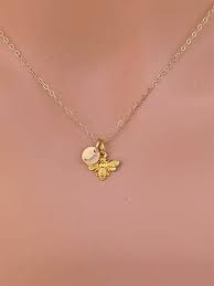 Personalized Bee Necklace 14k Solid Gold Honeybee Necklace Etsy Real Gold Chains Bee Necklace Solid Gold