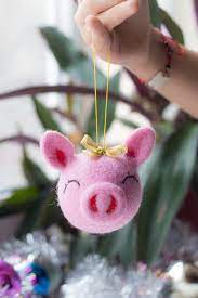 Wool Pig Toy 2019 Gift Stuffed Animal Christmas Ornament Etsy Christmas Ornaments Wool Monkey Stuffed Animal
