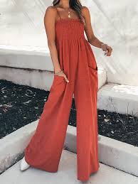 Designer Plain Holiday Wide Leg Cami Jumpsuit With Pocket Newchic