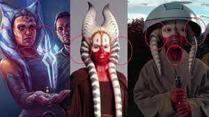 What's the reason for the differences between the Togrutas. There is  something on Ashla's neck that is missing on the others and there is  something like a foreskin on Shaak Ti and