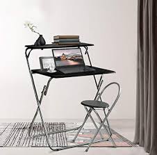 Kids' small homework desk and chair set with hutch: Aingoo Folding Computer Desk Chair Set 30 Small Writing Table For Home Office Teens Student Space Saving Mobile Workstation With 2 Shelves Black Buy Products Online With Ubuy Oman In Affordable Prices B071k64d5m