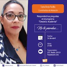 🔴#DesdeLaAcademia ¿Tienes dudas sobre el proceso postulaciones a la  universidad? Este jueves nos acompañará en Desde La Academia, la Mg. Tania  Borja, coordinadora de Nivelación UTC. Déjanos tus preguntas en el siguiente