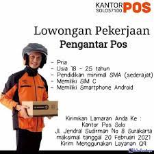 Lokerbumn.com sedang ada informasi lowongan kerja bumn kantor pos indonesia untuk lulusan d3/s1 segala jurusan tersedia. Lowongan Kerja Kantor Pos Solo 57100 Februari 2021