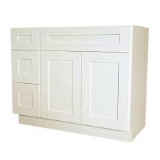 Plywell Ready To Assemble Shaker 42 In W X 21 In D X 34 5 In H Vanity Cabinet With 2 Doors And Left Drawers In White Swxva422134dl The Home Depot In