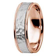 The hammer finish can either be put on the entire ring or on just one part such as the inlay. Hammered 14k White Rose Gold Wedding Band Men S Ring