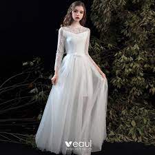Check spelling or type a new query. Schlicht Sommer Weiss Strand Brautkleider Hochzeitskleider 2020 A Linie Rundhalsausschnitt Lange Armel Applikationen Spitze Lange Ruschen