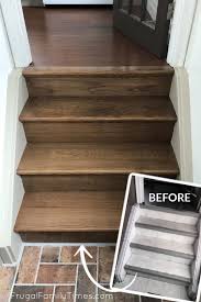 Then i ordered 11 more, bought the stain, a stain brush (on a whim), heavy duty adhesive and a finish nailer. Stair Makeover Staining Stair Treads To Match New Floors Comparing The Stair Flooring Options And More Frugal Family Times