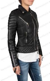 Womens Genuine Lambskin Leather Motorcycle Slim Fit Designer Biker Jacket Fl 03 Handmade Motorc Leather Jacket Brands Fitted Biker Jacket Black Padded Jacket