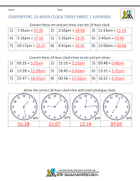 Change 12 hour clock to 24 hour clock. 24 Hour Clock Conversion Worksheets