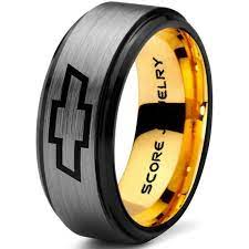 Silver Tungsten Ring With Step Edge Brushed Finish 8mm Tungsten Wedding Band Chevy Bowtie Ring Chevrolet Ring Chevy Ring Vintage Engagement Rings Sapphire Silver Tungsten Tungsten Wedding Bands