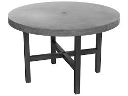 Patio dining tables represent a traditional and timeless outdoor furnishing, suitable for anchoring any furniture arrangement. Ebel Fairbanks Aluminum Onyx 50 Wide Round Concrete Top Dining Table With Umbrella Hole Ebl404100
