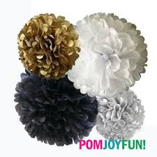 Black And Gold Pom Poms Decorations Black White And Gold Tissue Paper Poms 4 Piece Set For New Years Eve Decorations P Black And Gold Party Decorations Gold Tissue Paper Gold Party Decorations