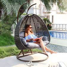 2 person outdoor all weather hanging egg chair pe wicker lounge chair w stand swing chair garden wicker lounge chair hanging chair with stand