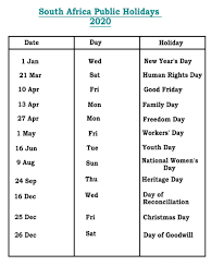 South Africa School Holidays 2020 Calendar Template Sa