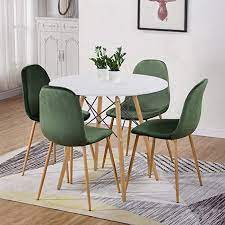 Goldfan Round Dining Table And 4 Chairs Eiffel Wood Style Kitchen Table And Velvet Chairs Din In 2021 Round Dining Room Table Round Dining Table Sets Round Dining Room