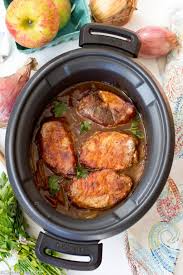 Season liberally with salt and pepper. Crockpot Pork Chops With Apples And Onions Gluten Free And Paleo A Clean Bake