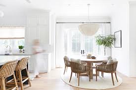 This beautifully handmade rug is perfectly convenient for your. White Transitional Dining Area With Round Rug Hgtv