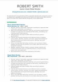 Sheet Metal Worker Resume Samples Qwikresume