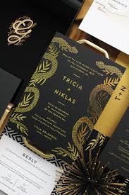 Black And Gold Foil Wedding Invitation With Snake Monogram And Illustration Lette Black And Gold Invitations Wedding Invitations Gold Foil Wedding Invitations