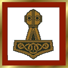 Digital pattern includes full color chart and list of thread colors. Thor S Hammer Cross Stitch Design