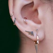 mixing rose gold with black diamonds this curatedear creates a mysterious and intriguing look a trio of a 3 silver circle earrings ear piercings tragus ear