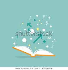 open book with question marks plus singn arrows and bubbles on powder blue background flat vector reading icon quotation book pictogram edu シンボル ベクター画像 教育