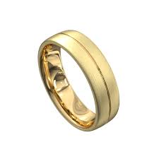 Martin Simple Brushed Finish Mens Wedding Band With Line Detail Through The Centre In 2021 Mens Wedding Bands Brushed Gold Wedding Gold Wedding Band