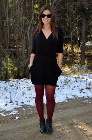 In black red white—see looks like this and more on lookbook. Oxblood Tights Black Dress Colored Tights Casual Dress Outfits