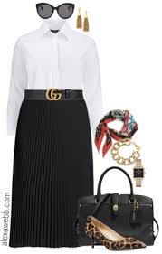The shirt here is a creatively designed shirt that requires you to wear in a front side back way. Black Pleated Skirt Work Outfit Pasteurinstituteindia Com