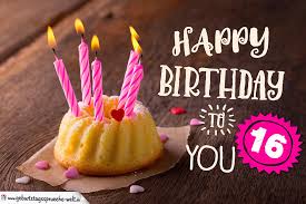Happy Birthday Karte Zum 16 Geburtstag Mit Kuchen Geburtstagsspruche Welt
