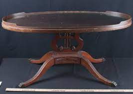 Vintage mahogany duncan phyfe dining table double pedestal la area. Duncan Phyfe Coffee Table With Glass Top Insert And Decorative Band Around It It Has Four Claw Feet And A Lyre S Glass Top Coffee Table Clawfoot Coffee Table