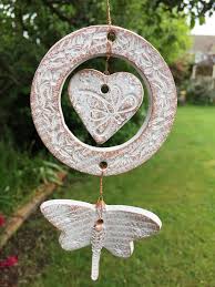 Handmade In Our Garden Studio To Our Own Unique Design This Ceramic Wind Chime Is Made From Terracotta Clay And Strun Windspiele Topferarbeiten Keramik Blumen