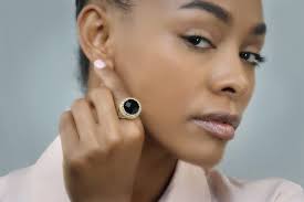 Large Black Onyx Ring for Women · Round Gemstone Ring · Faceted Stone Ring  · Vintage Ring · Crown Ring · Rose Gold Ring