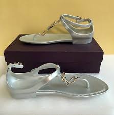 Ralph Lauren Thong Sandals Silver Jelly Size 8 New In Box Original Price  $195