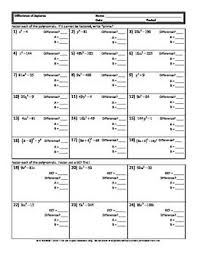 Difference Of Squares Worksheet With Answer Key Chemistry Worksheets Algebra Sum Of Squares