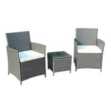 Aleko Rattan Wicker Furniture 3 Piece Indoor Outdoor Table Set Gray With White 3piece Al In 2020 Rattan Outdoor Furniture White Cushions Outdoor Lounge Furniture