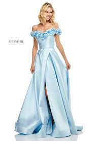 This Sherri Hill 52712 Light Blue Prom Gown Offers An A Line Silhouette In Mikado With 3d Fl Homecoming Dresses Sherri Hill Prom Dresses Designer Prom Dresses