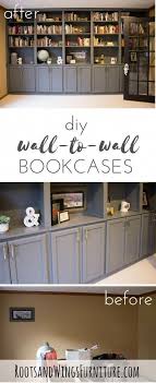 Diy Wall To Wall Book Cases Use Kitchen Cabinets As A Base And Build A Whole Wall Of Built Ins For Used Kitchen Cabinets Bookshelves Diy Home Office Furniture