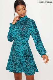 Womens Prettylittlething Leopard Print Skater Dress Blue Party Dresses For Women Trending Dresses Fashion
