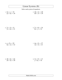 The Systems Of Linear Equations Two Variables B Math Worksheet From The Algebra Worksheets Page Algebra Worksheets Systems Of Equations Literal Equations