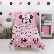 For nurseries, consider sets featuring a themed toddler bed and toy box. Disney Minnie Mouse Blushing Minnie 4 Piece Toddler Bedding Set Wayfair