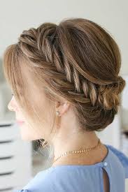35 Fabulous Halo Braid Ideas To Opt For Lovehairstyles Com Fishtail Braid Updo Medium Length Hair Styles Braided Hairstyles Updo